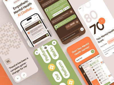 🧠SH freud.ai: Mental Health AI Chatbot Website | Mobile UI UX ai app chat chatbot flat green health healthcare landing page maching learning meditation mental health mindfulness minimal mobile therapy ui web design website wellness
