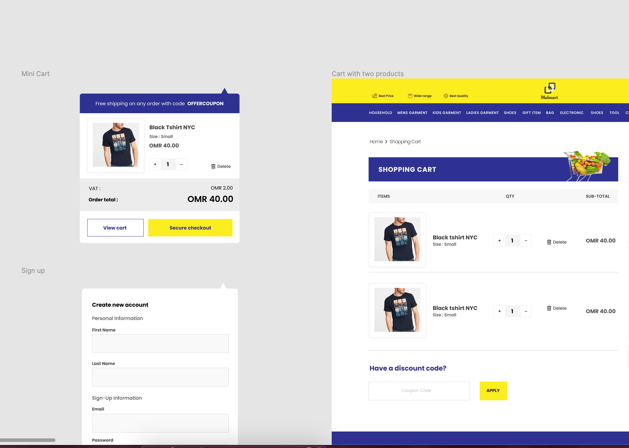 Mini cart and regular cart ecommerce minimal