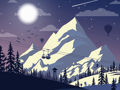 Whispering Snowscape design digitalart drawing illustration moon snowscape vector