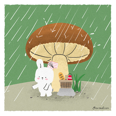 Raining bunny color pencil digital art digital illustration illustration mushroom nature picnic procreate rabbit rain raining