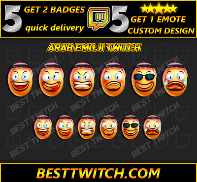 Cute Arab man face emoji twitch ! BestTwitch best twitch badges branding design graphic design illustration logo motion graphics new badges sub badges ui