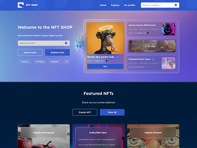 NFTSHOP - WEBSITE 3d design graphic design mainpage nft nftshop typography ui uiux ux website