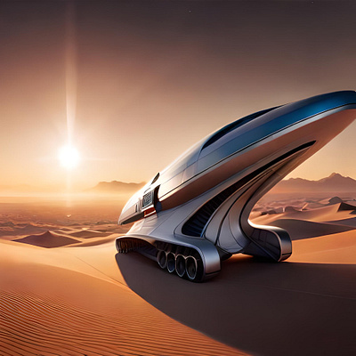 Space ship in the desert 3d art color digital illustration painting space