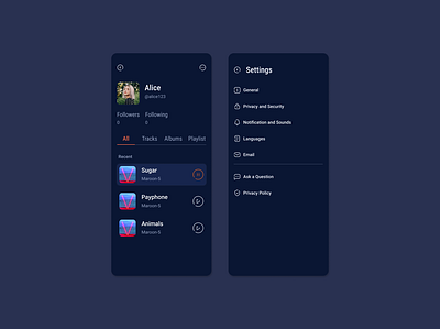 Daily UI 006 & 007 - Profile & Settings Pages