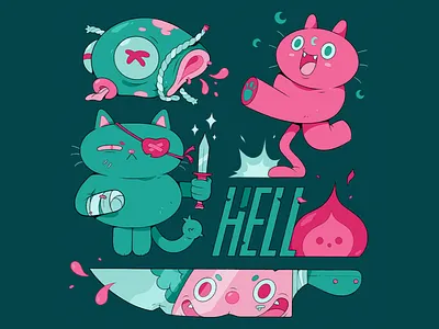 GangGreen. 2d cartoon cat character characterdesign clown fish hell illustration illustrator knife moon