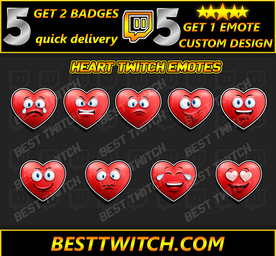 9x Red heart twitch emotes & badges ! BestTwitch best twitch badges branding design graphic design illustration logo motion graphics new badges sub badges ui