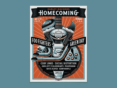 Harley-Davidson Homecoming Festival Posters dan kuhlken design dkng dkng studios foo fighters gig poster green day guitar harley davidson illustration motorcycle music nathan goldman poster rock vector