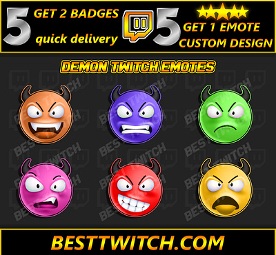 Demon Emotes 6 Pack for twitch discord ! BestTwitch best twitch badges branding design graphic design illustration logo motion graphics new badges sub badges ui