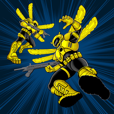 Murder Hornets characters comic book illustration illustrations robot robotic science fiction screenprint silkscreen toy vector vector art