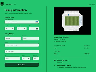 Austin FC Checkout Page austinfc dailyui design mls productdesign ui uxui web