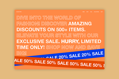 SALE blue branding design hero section landing page minimalist orange sale text based ui web design