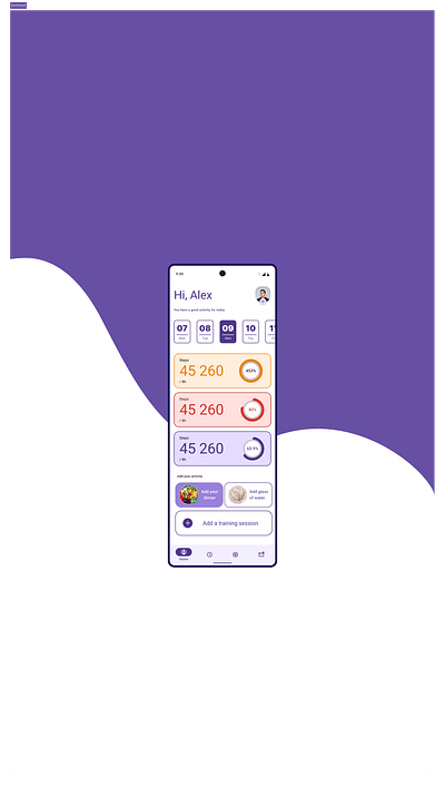 Health tracker app Android android ui app branding colors dashboard design figma food graphic design icon illustration logo minimal mobile mobile app mobile version typography ui ux vector