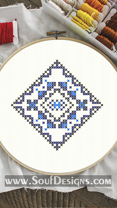 Dark blue Folk Embroidery Cross Stitch Pattern embroidery