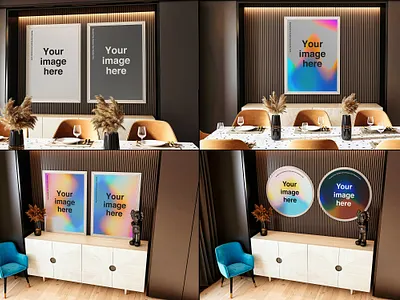 Elegant Living Dining Room Mockups art circle circular creative design dining drink eat frame horizontal living mockup paint photo photography poster presentation room scene vertical
