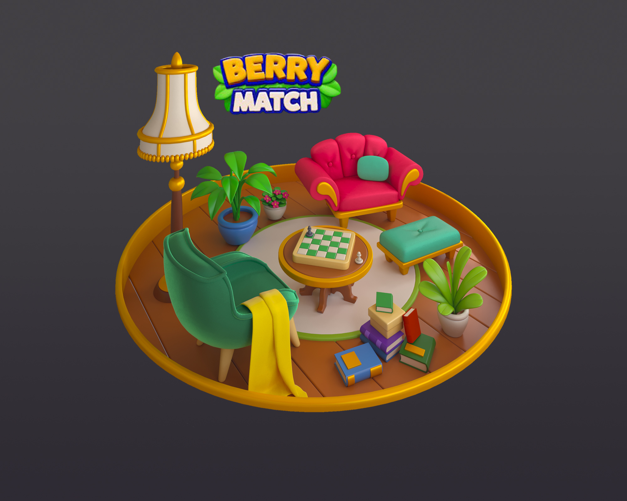 Berry Match - Library 3d 3dart 3denviroment 3dgameart 3droom 3dsmax berrymatch enviroment gameart illustration match3 room stylized ui