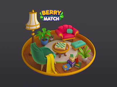 Berry Match - Library 3d 3dart 3denviroment 3dgameart 3droom 3dsmax berrymatch enviroment gameart illustration match3 room stylized ui