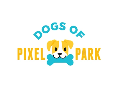 Pixel Park - Studio Dogs Sticker animal animal friendly bite blink bone dog toy dogs fun logo motion graphics mutt play playful shake sticker sticker pack teal toy typography yellow