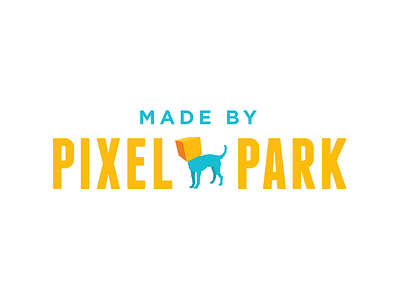 Pixel Park - Made By Sticker blue box colorful creativity dog kinetic type made by mograph motion design ohio orange playful stamp sticker sticker pack tail type typography wag yellow