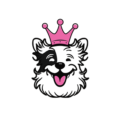 Happy Dogs Logo crown pink dog dog black and white dog groomer dog grooming grooming happy dogs grooming logo pet pet groomer pet grooming pink dog white dog