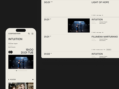 The theater's website adaptive desktop interface mobile playbill repertoire responsive schedule theater ui uix ux web web design