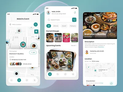 Community Application design app design application application ui community design dgpro digital dinner events events app group map mobile app mobile ui party social social app social events ui uidesign