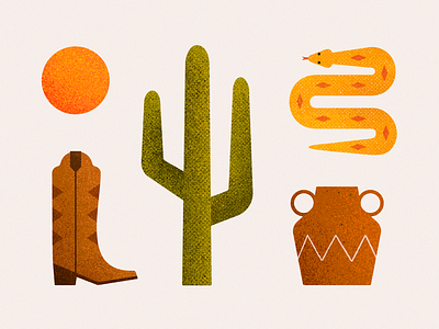 Sonoran Desert arizona boot cactus cowboy cowgirl desert illustration jug leather pottery rattlesnake snake sonoran sun vector