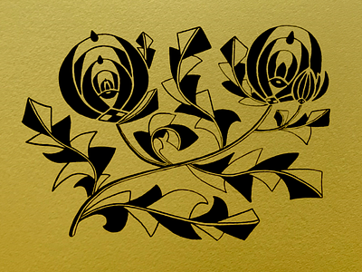 Flower Experiments - 1 - Harlequin black decorative drawing experiment floral flower gold hand drawn illustration motif tears