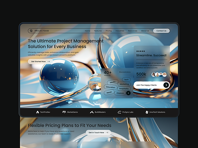 ProjectEase: A Project Management Solution Website Concept abstractwebsite ai aiwebsite creativewebsite glasseffect midjoyrney modernwebdesign modernwebsite project management website projectmanagement projectmanagementwebsite projectplanning saas saaswebsite taskmanagement teamcollaboration trendywebsite ui webdesigntrends websiteinspiration