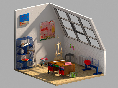 3D Room — Art morning 3d 3droom cg cinema4d desk easel paint rozov visualisation window wnbl