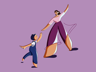 dance with a child 2d art character children danse daughter father flat illustration mather perents raster relationship som upbringing