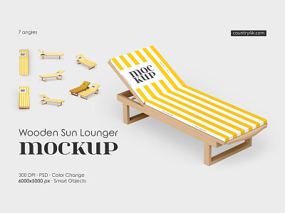 Wooden Sun Lounger Mockup Set beach bed chair chaise deck deckchair design furniture lounge lounger mockup mockups outdoor sea sofa summer sun sun lounger wooden