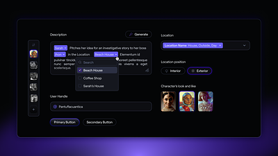 UI Details in both themes for the 🤖🎬🪄 Project ai dark mode dark theme ia light theme movies product product design space ui violet