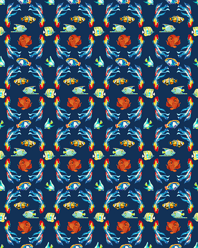 Pattern Fishes 1 blue fishes illustration pattern