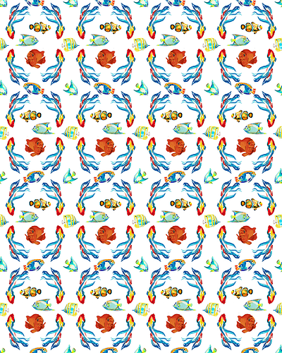 Pattern Fishes 2 blue fishes illustration