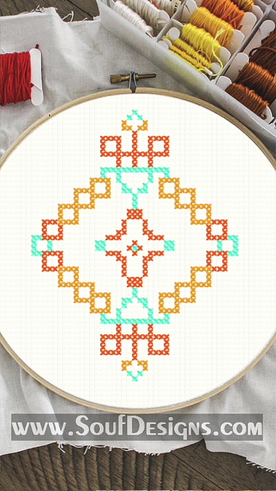 Tribal Red Embroidery Cross Stitch Pattern embroidery