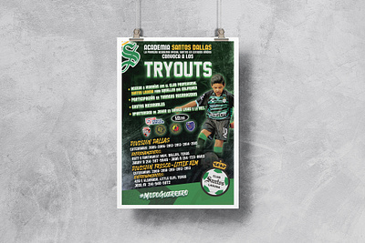 Tryouts for Santos Dallas Academy design graphic design illustration poster