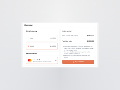 Carril: Checkout - Renew plan billing card checkout dialog modal order summary payment method ui ux
