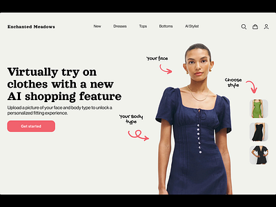 Enchanted Meadows Website design ai shopping ai website clothing clothing store website cottagecore website graphic design ui ux vintage clothing store virtual shopping website desing