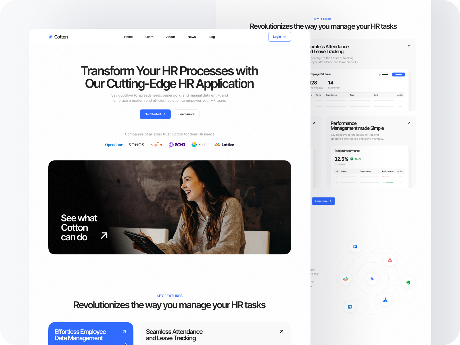 Cotton ⏤ SaaS Landing Page 💼 admin analytics data design employee graph hr hr dashboard landing page management minimal saas saas landing page ui ux web