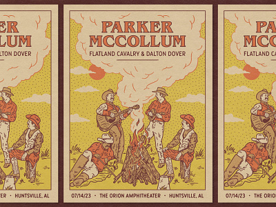 Parker Mccollum & Flatland Cavalry - Poster Design band merch design campfire country music cowboy cowboy hat playing guitar poster design singing around campfire