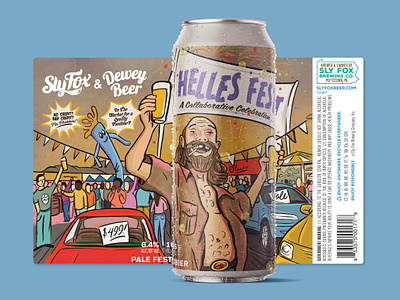 Helles Fest Beer Label for SlyFox & Dewey Beer beer beer can beer label beer packaging brewery can car lot cartoon character art character design drawing drink fest hand drawn illustration illustration art label design packaging packaging design party