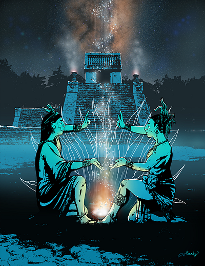 Cosmology aztec digital illustration indigenous merchendise