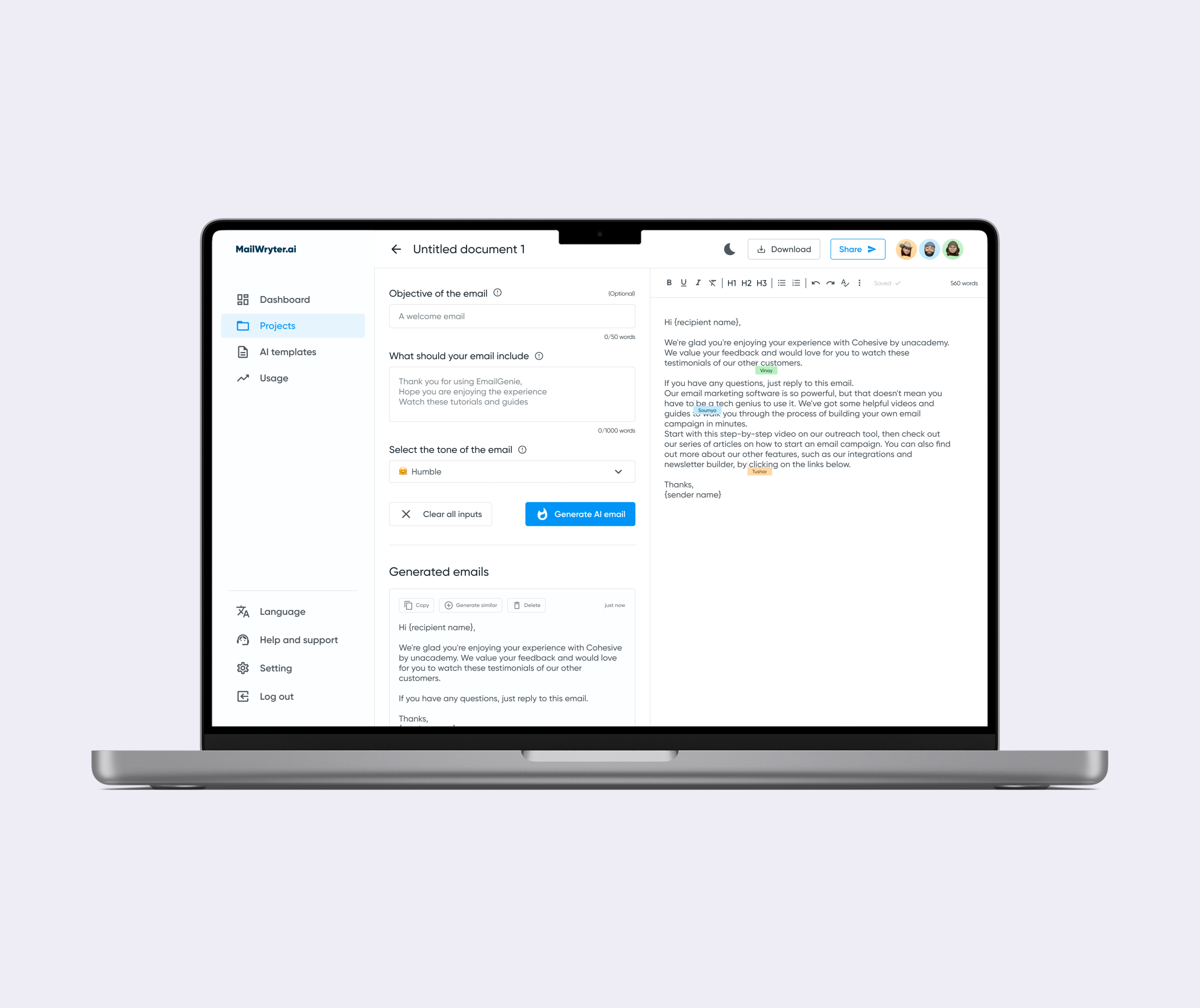 MailWryter.ai - Write better emails, faster with the help of AI ai branding design popular saas trending ui ux web design webapp