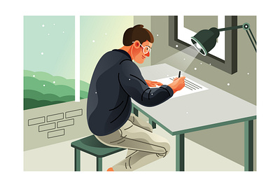 Man Writing on Studio Illustration copywriter