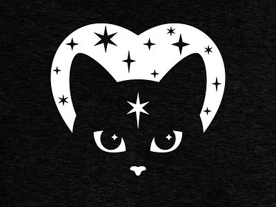 Celestial Cat | Heart | Black Tee black cat black cat love brand illustrator celestial goth clothing heart t shirt