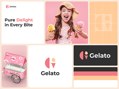 Gelato Delight Brand Identity art brand brand design brand idenitiy branding cafe cold company design dessert food fresh graphic graphic design illustration logo sweet symbol vector visual identity