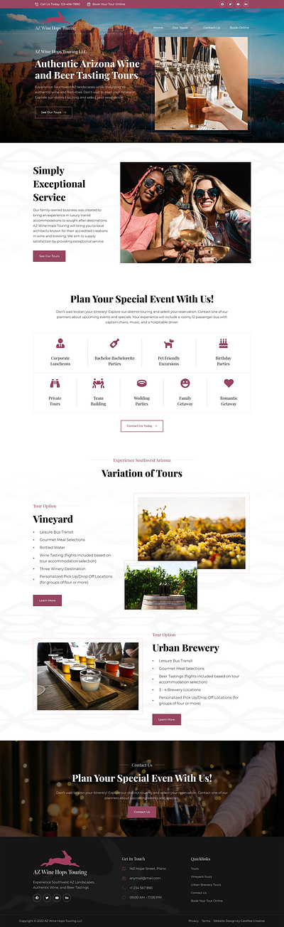 Website Design for AZ Wine Hops Touring website website design website development