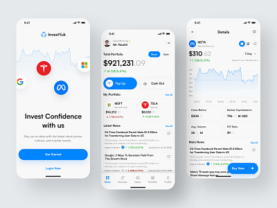 InvestYuk - Stock Invesment App app design chart clean finance financial fintech invest investment investment app light market mobile savings stock stock market stocks trading trading app trading platform ux
