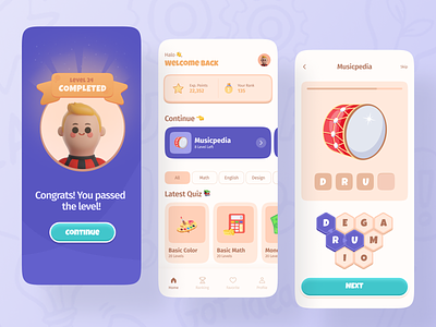 Quiz App Design 3d clean design flat illustration gamification mobile orenji playful quiz simple