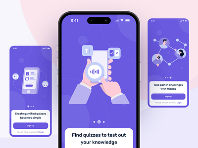 Queezy - Quiz App Onboarding Screen android app clean course design education illustration ios knowledge learning minimal mobile modern onboarding quiz school sign up trivia ui ux